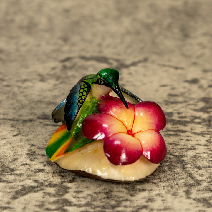 Hummingbird With Flower Tagua Nut Carving