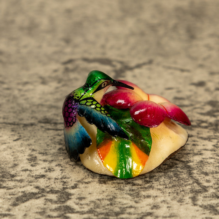 Hummingbird With Flower Tagua Nut Carving
