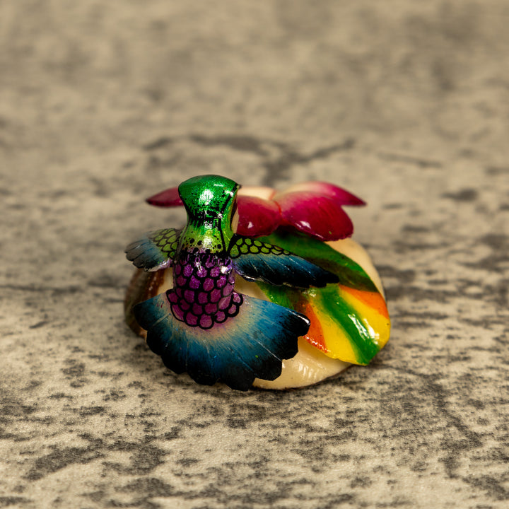 Hummingbird With Flower Tagua Nut Carving