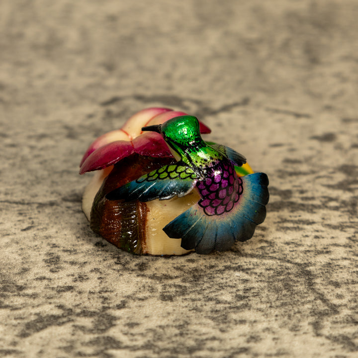 Hummingbird With Flower Tagua Nut Carving