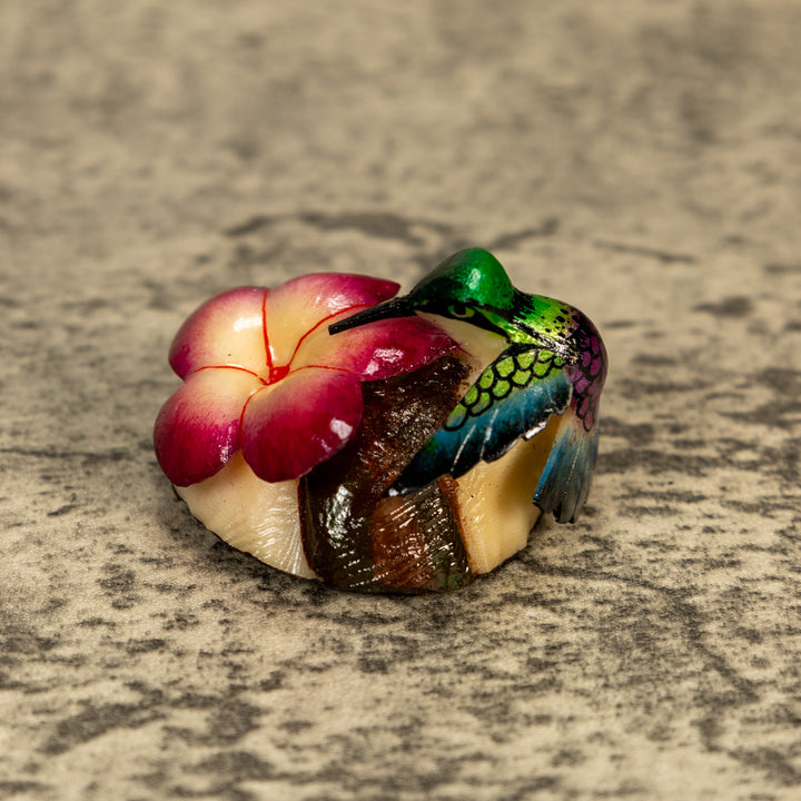 Hummingbird With Flower Tagua Nut Carving