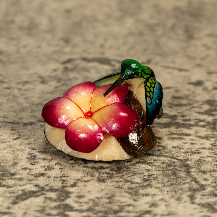 Hummingbird With Flower Tagua Nut Carving