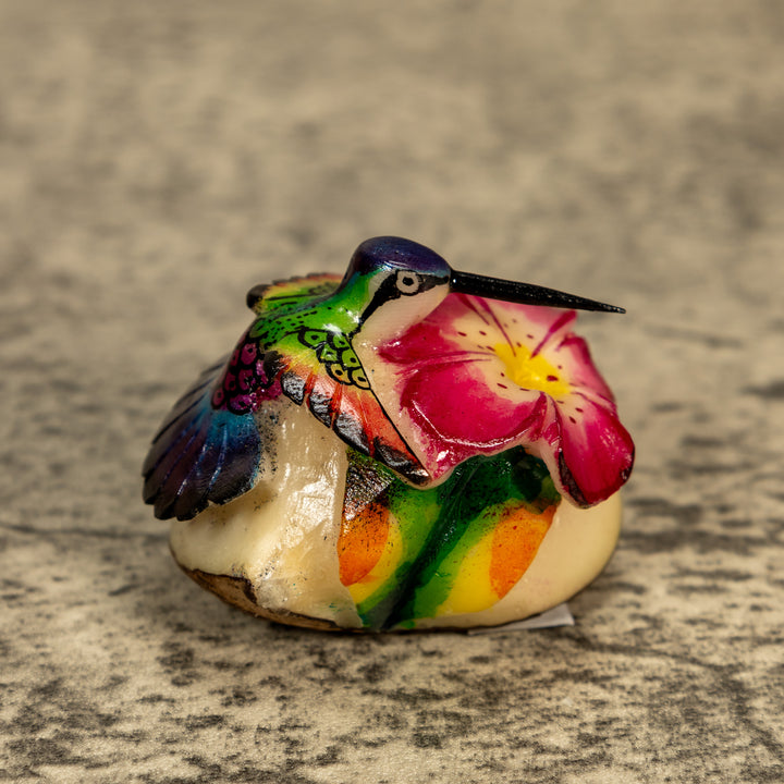 Hummingbird With Flower Tagua Nut Carving