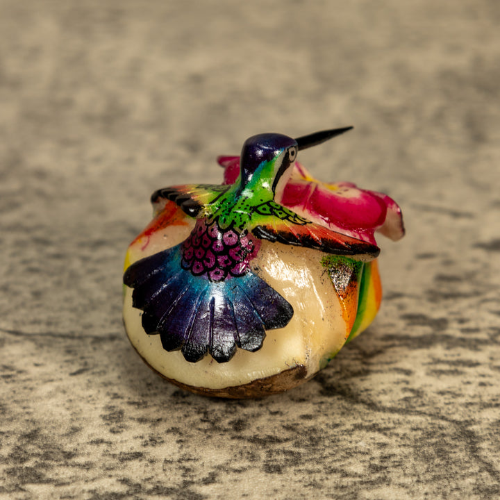 Hummingbird With Flower Tagua Nut Carving
