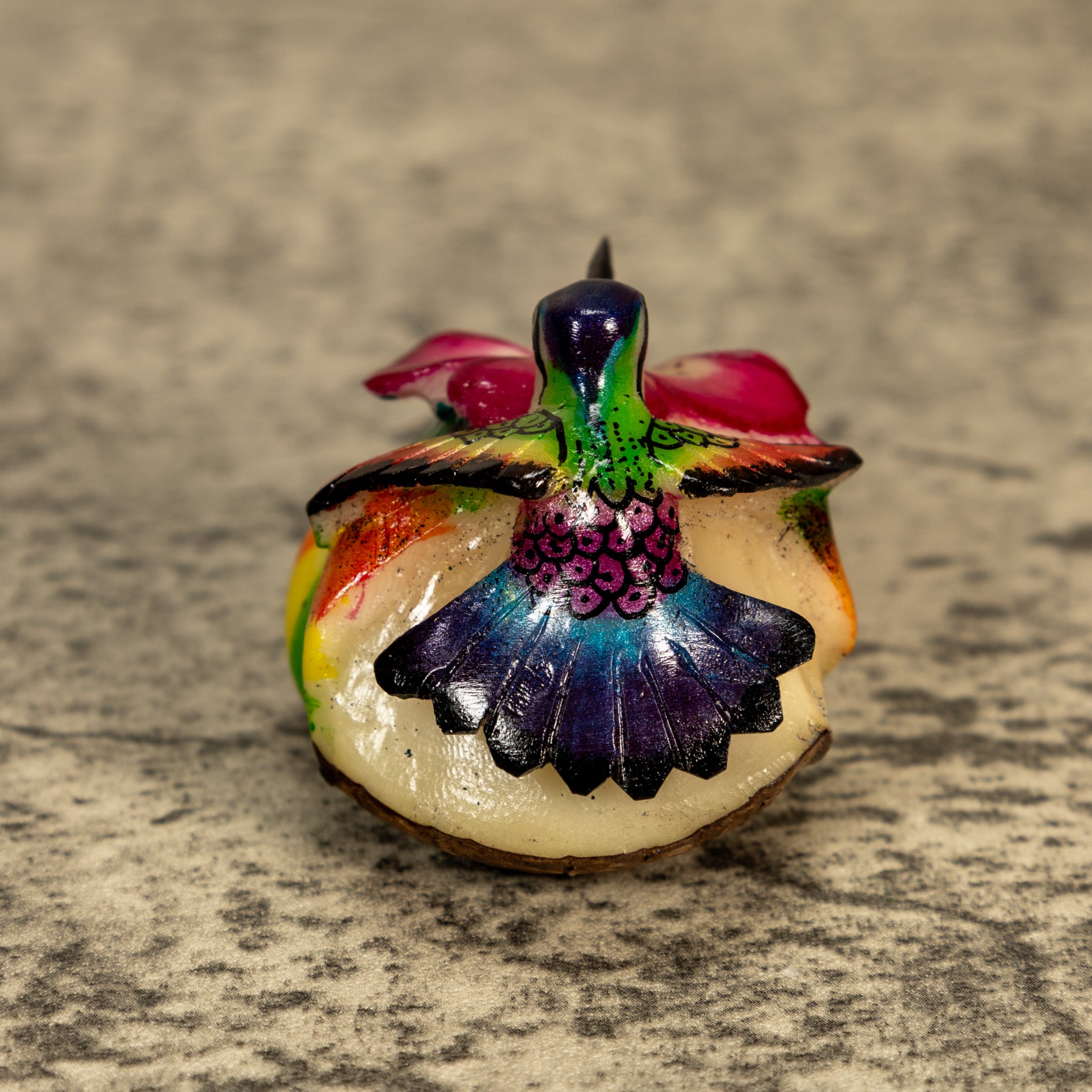Hummingbird With Flower Tagua Nut Carving