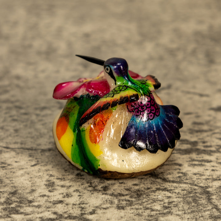 Hummingbird With Flower Tagua Nut Carving
