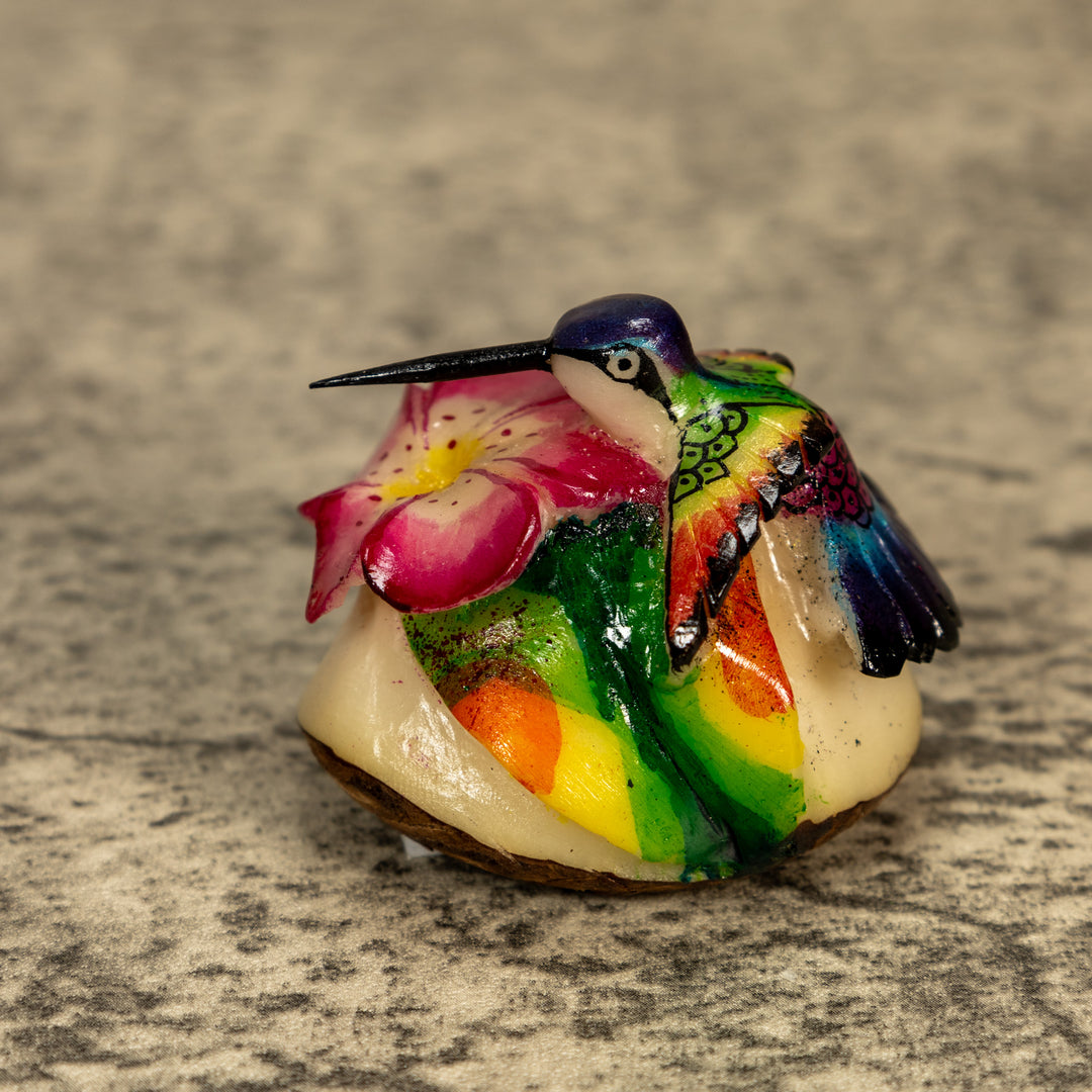 Hummingbird With Flower Tagua Nut Carving