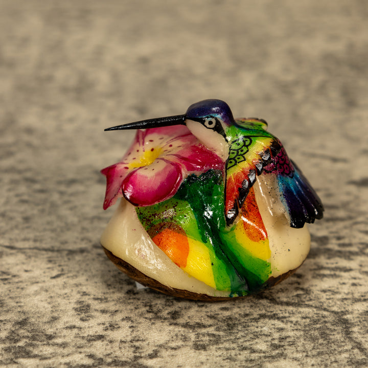 Hummingbird With Flower Tagua Nut Carving