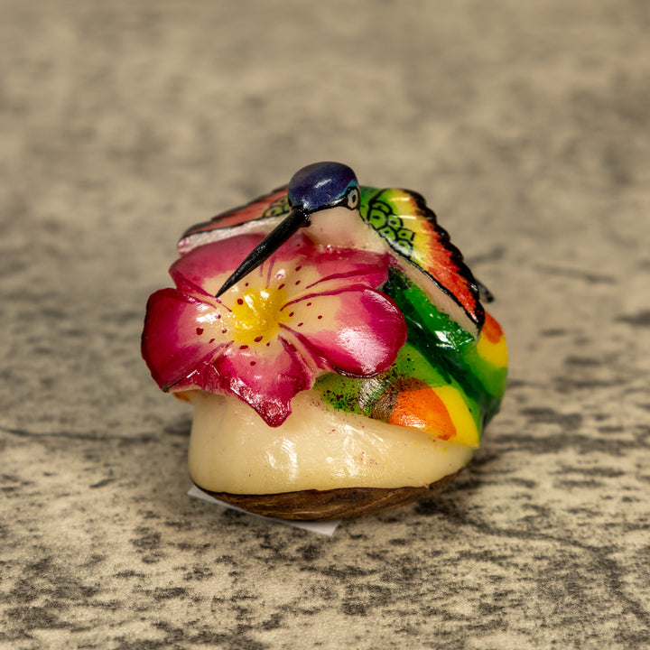 Hummingbird With Flower Tagua Nut Carving