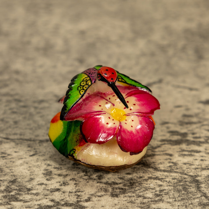 Hummingbird With Flower Tagua Nut Carving