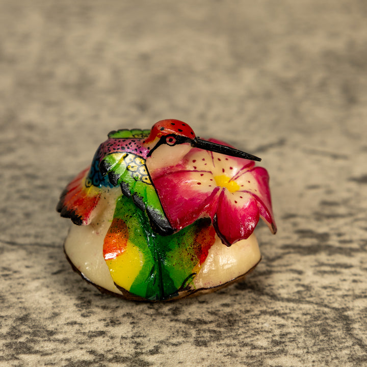 Hummingbird With Flower Tagua Nut Carving