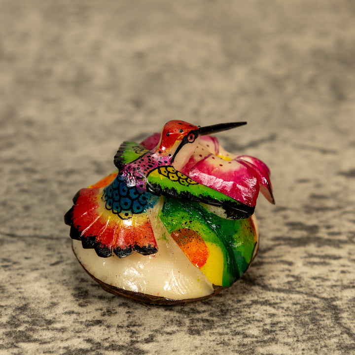 Hummingbird With Flower Tagua Nut Carving