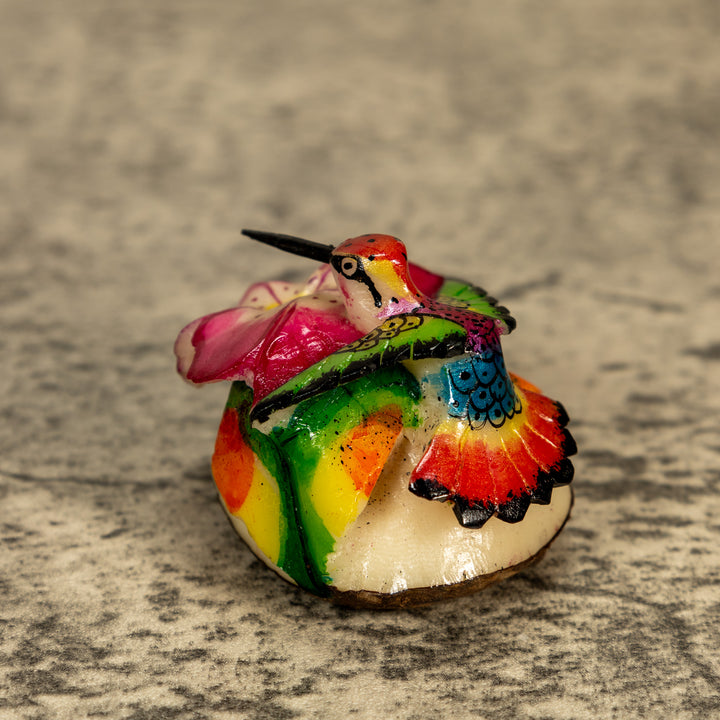 Hummingbird With Flower Tagua Nut Carving