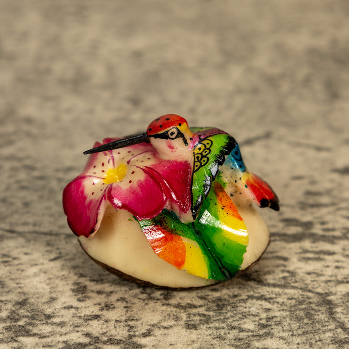 Hummingbird With Flower Tagua Nut Carving