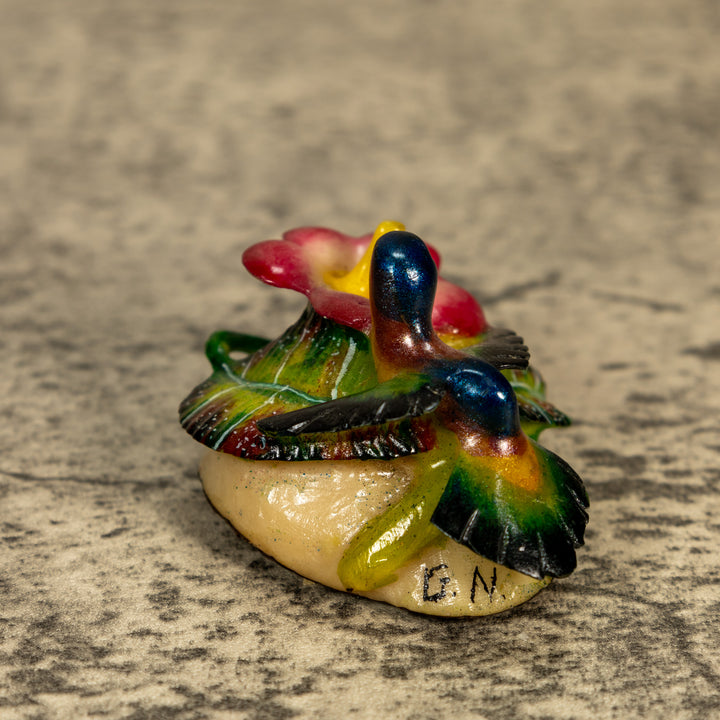 Hummingbird With Flower Tagua Nut Carving
