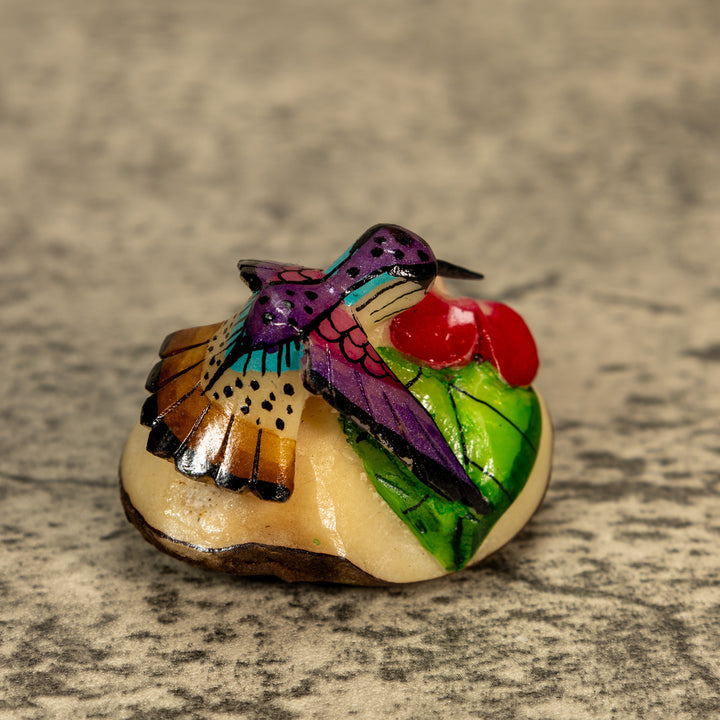Hummingbird With Flower Tagua Nut Carving