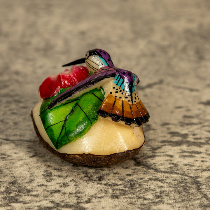 Hummingbird With Flower Tagua Nut Carving