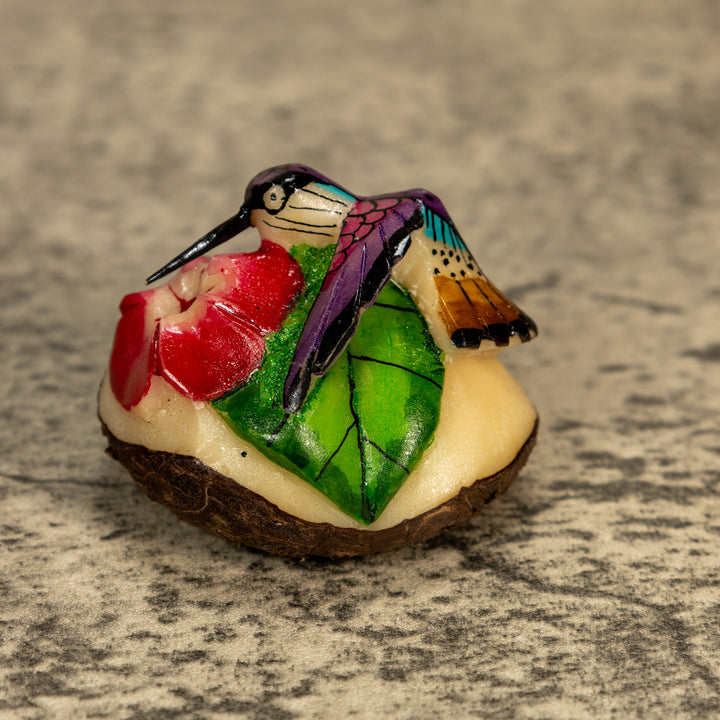 Hummingbird With Flower Tagua Nut Carving