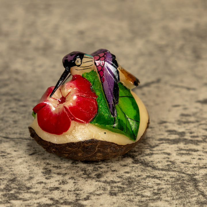 Hummingbird With Flower Tagua Nut Carving