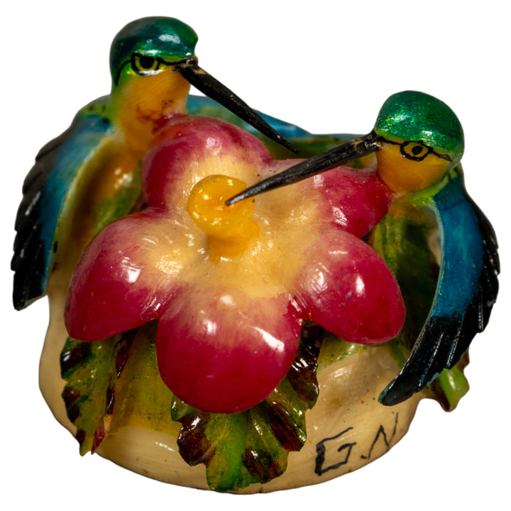 2 Hummingbirds With Flower Tagua Nut Carving