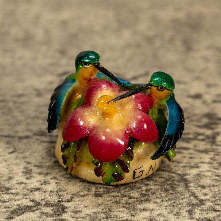 2 Hummingbirds With Flower Tagua Nut Carving