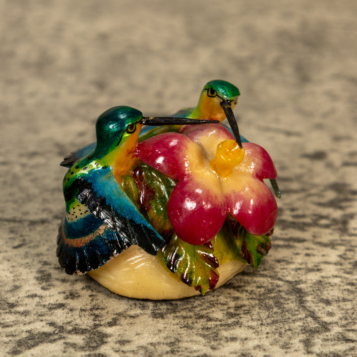 2 Hummingbirds With Flower Tagua Nut Carving