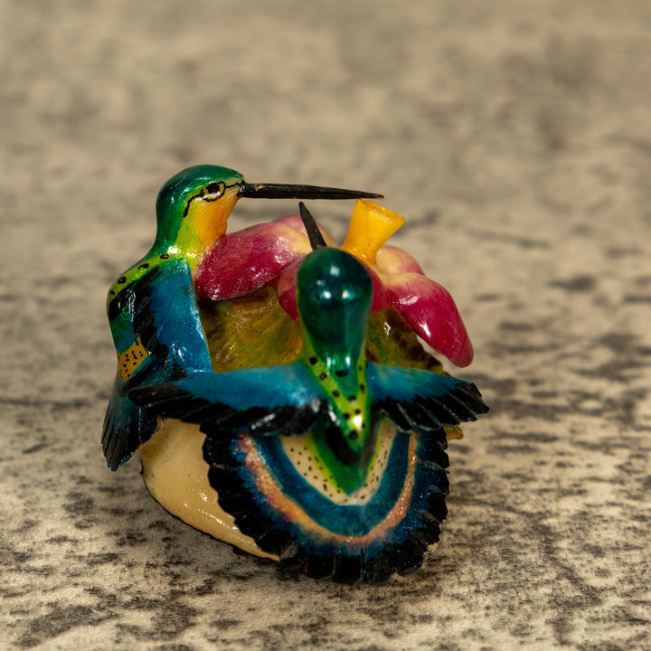 2 Hummingbirds With Flower Tagua Nut Carving
