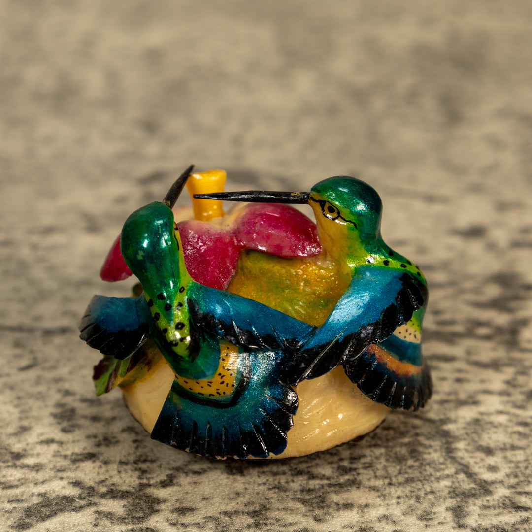 2 Hummingbirds With Flower Tagua Nut Carving