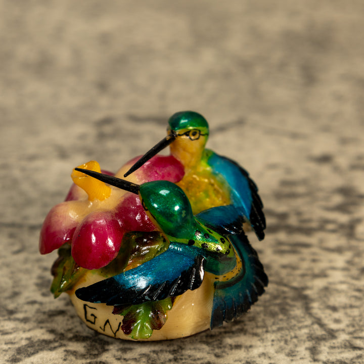 2 Hummingbirds With Flower Tagua Nut Carving