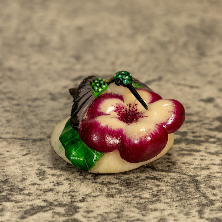 Hummingbird With Flower Tagua Nut Carving