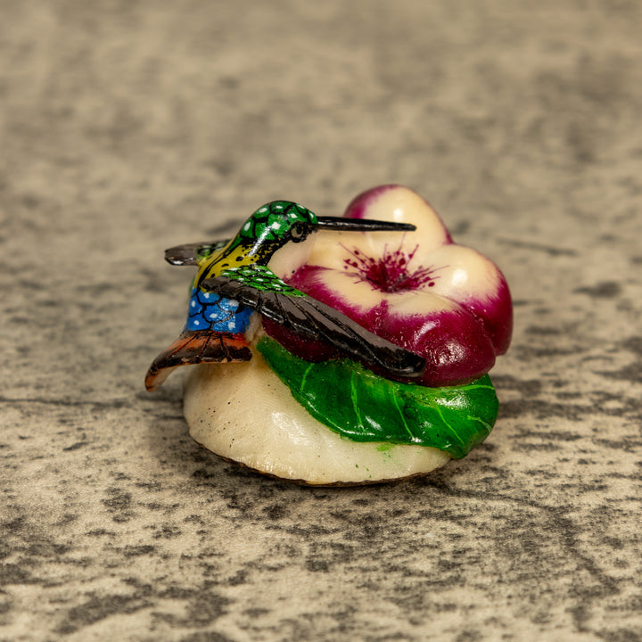 Hummingbird With Flower Tagua Nut Carving