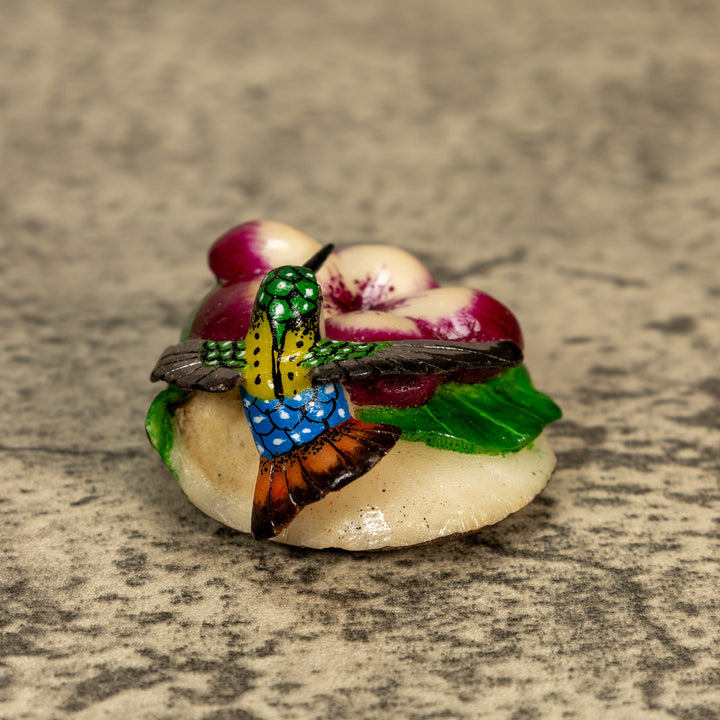 Hummingbird With Flower Tagua Nut Carving