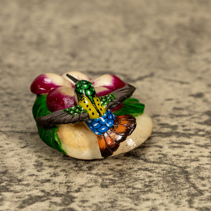 Hummingbird With Flower Tagua Nut Carving