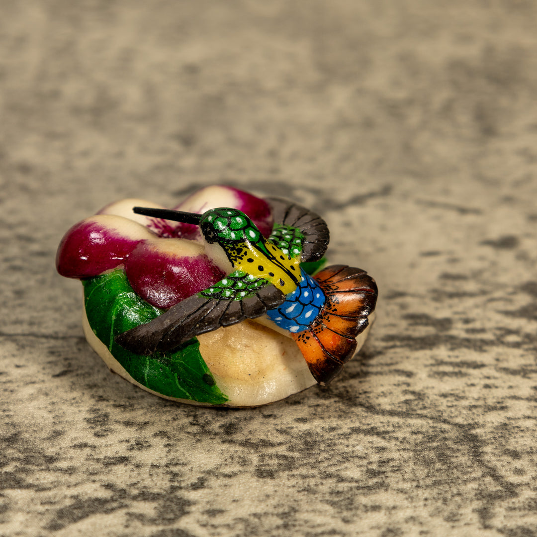 Hummingbird With Flower Tagua Nut Carving