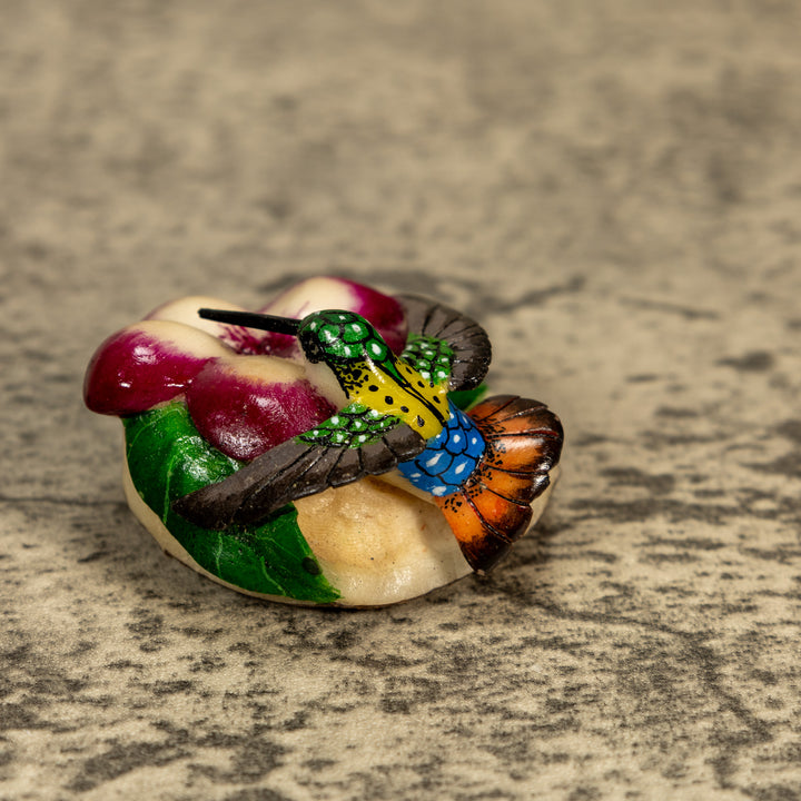 Hummingbird With Flower Tagua Nut Carving