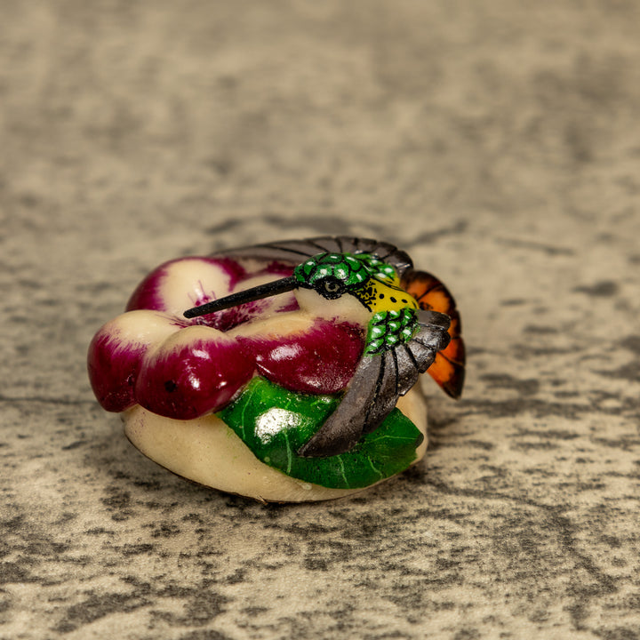 Hummingbird With Flower Tagua Nut Carving
