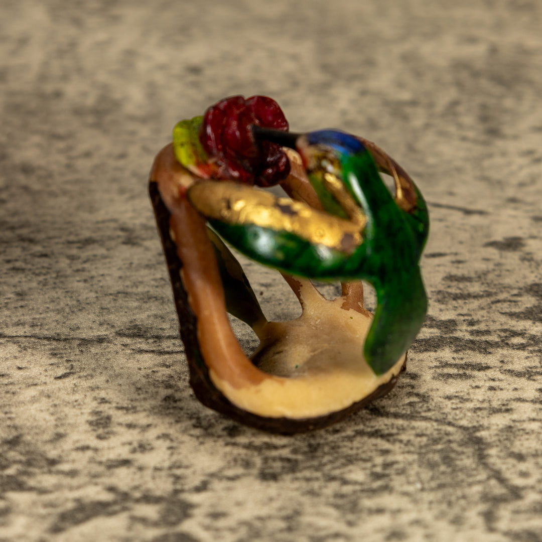 Hummingbird With Flower Tagua Nut Carving