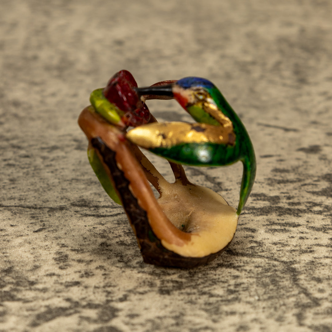 Hummingbird With Flower Tagua Nut Carving
