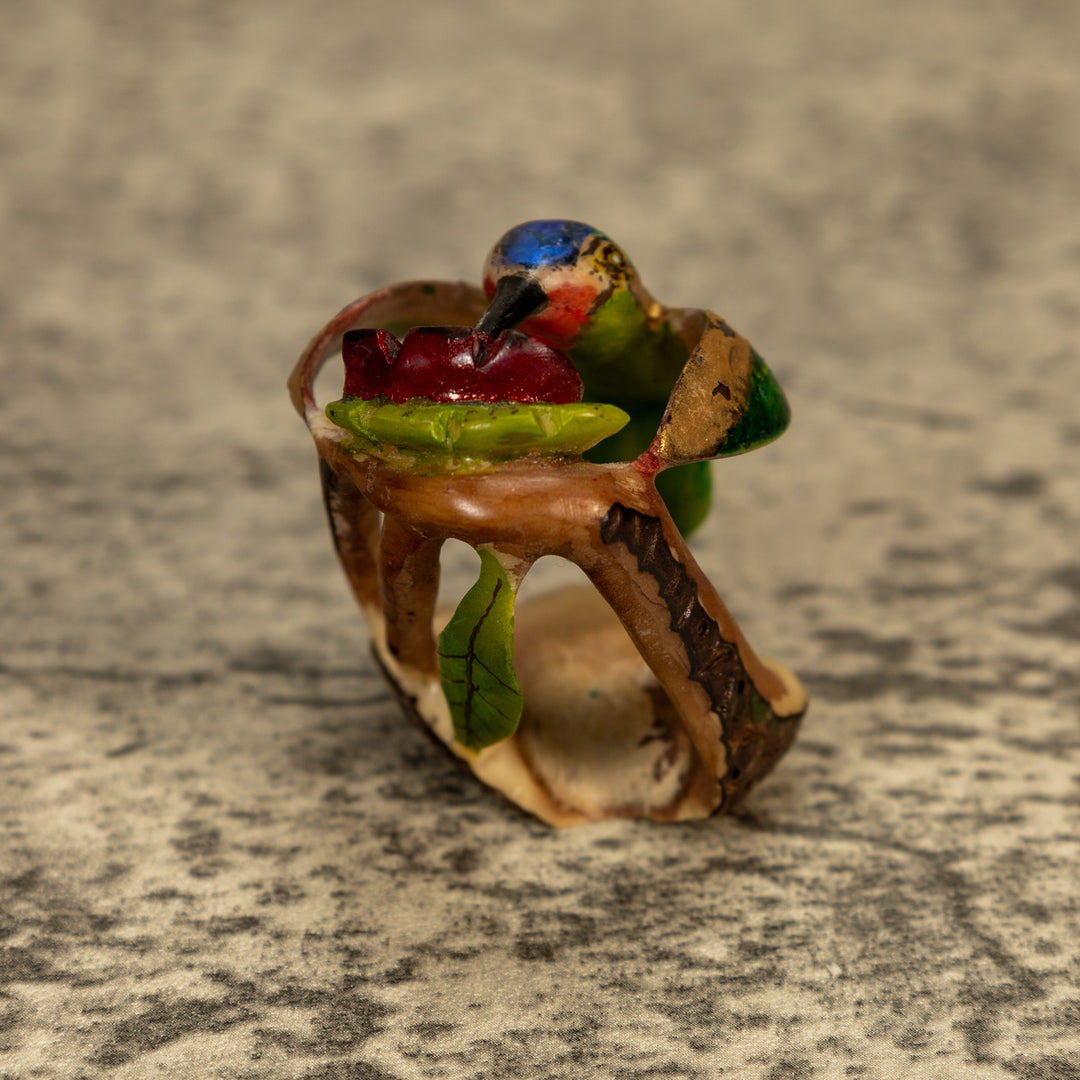 Hummingbird With Flower Tagua Nut Carving