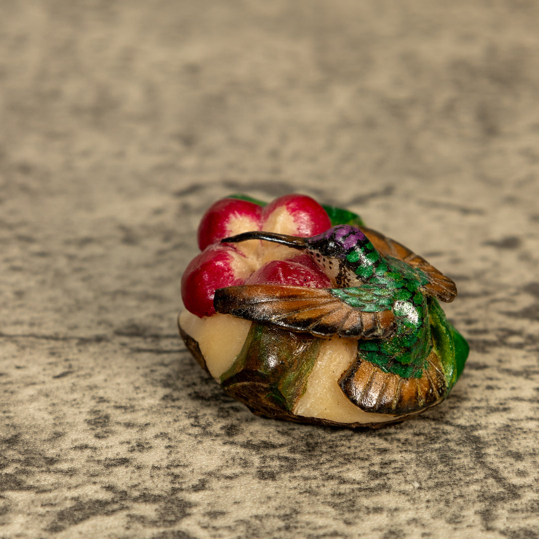 Hummingbird With Flower Tagua Nut Carving
