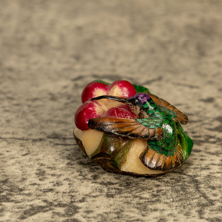 Hummingbird With Flower Tagua Nut Carving
