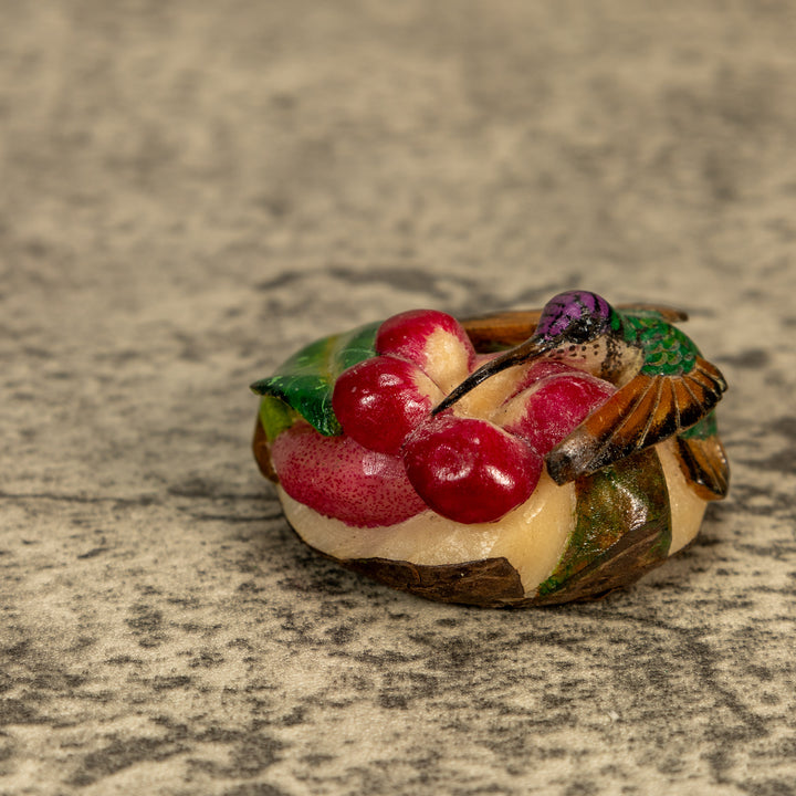 Hummingbird With Flower Tagua Nut Carving