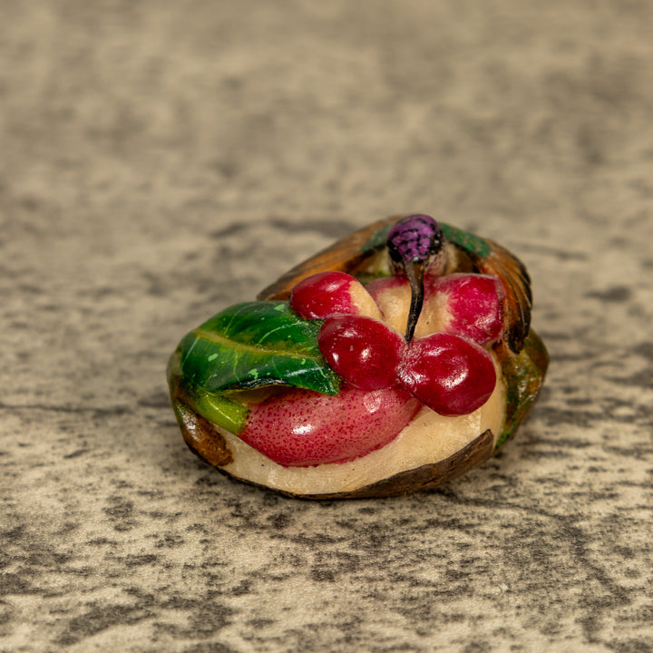 Hummingbird With Flower Tagua Nut Carving