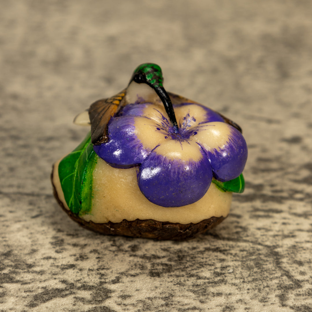 Hummingbird With Flower Tagua Nut Carving