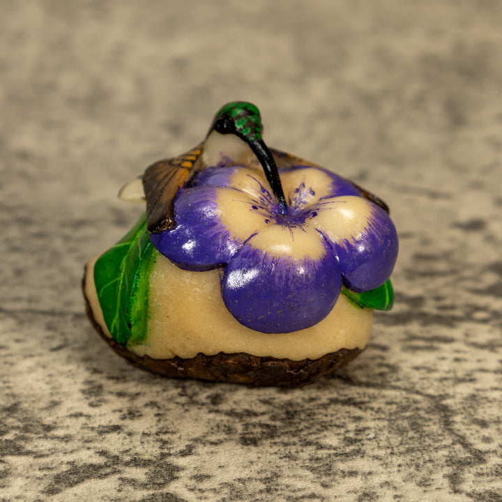 Hummingbird With Flower Tagua Nut Carving