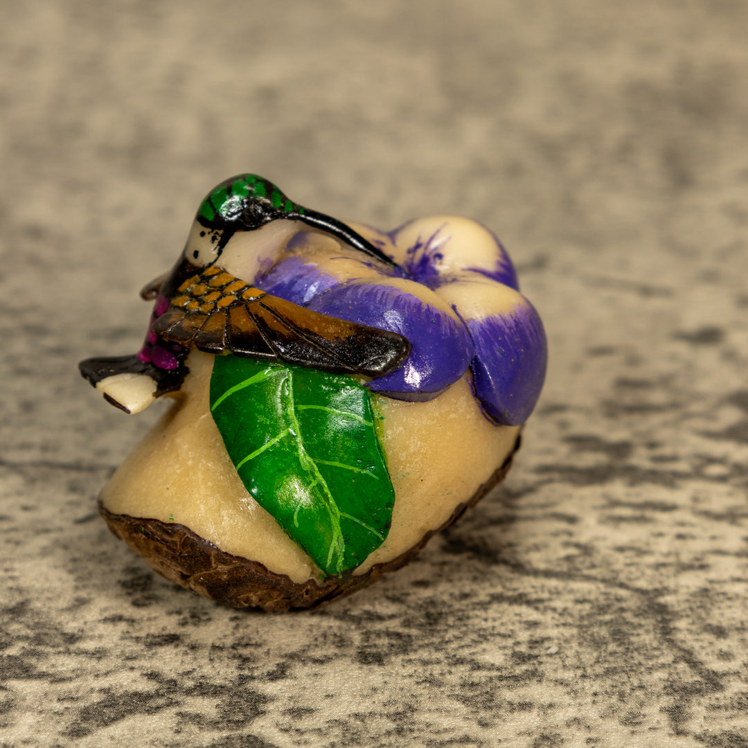 Hummingbird With Flower Tagua Nut Carving