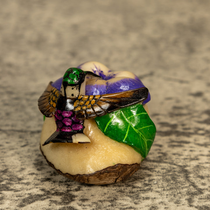 Hummingbird With Flower Tagua Nut Carving
