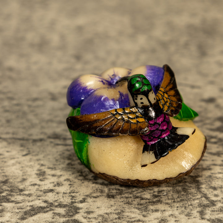 Hummingbird With Flower Tagua Nut Carving