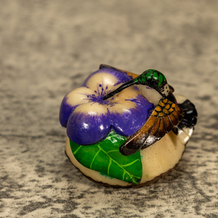 Hummingbird With Flower Tagua Nut Carving