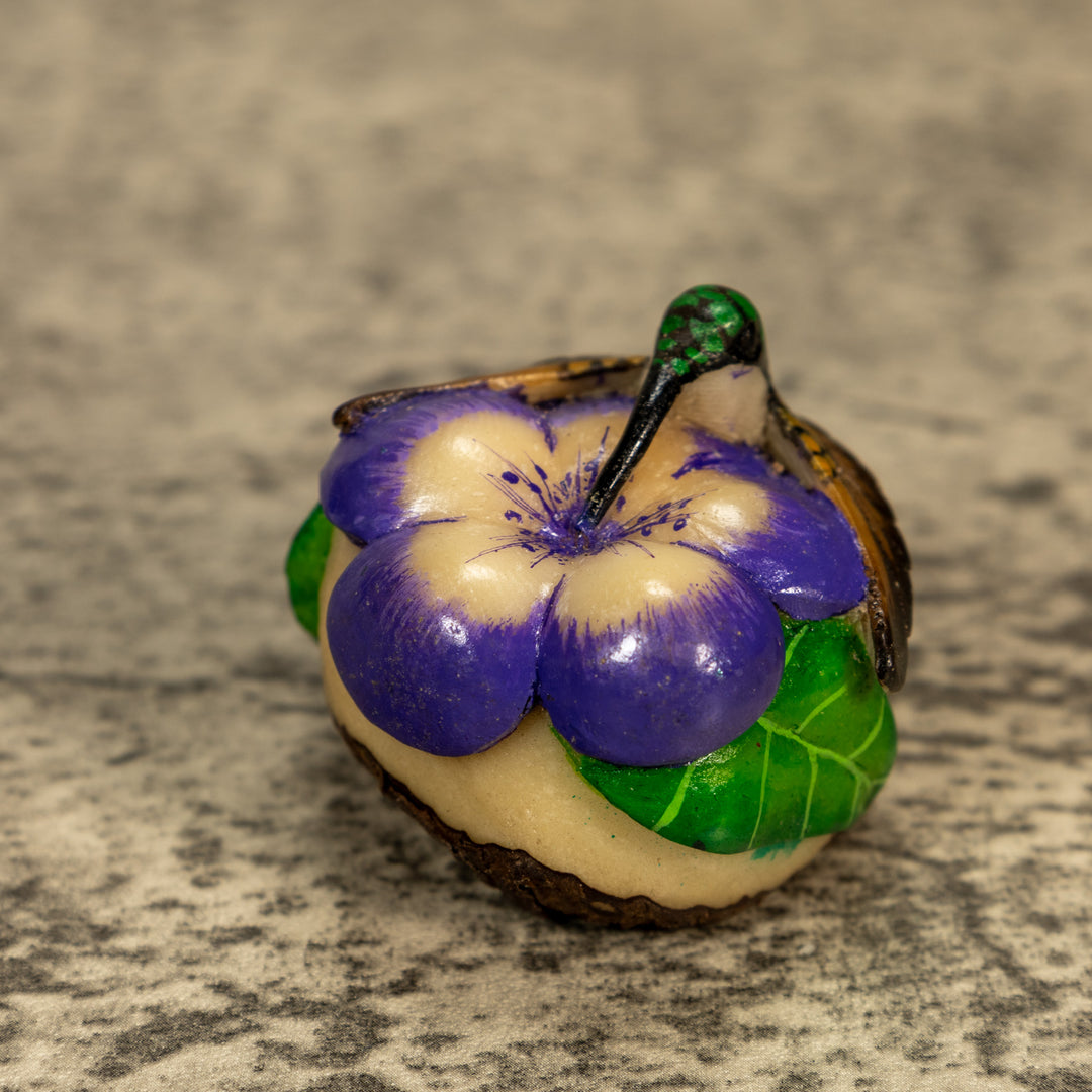 Hummingbird With Flower Tagua Nut Carving